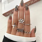 5 шт., Винтажные готические кольца с изображением бабочки и цветком, многоэлементные кольца, набор для женщин и мужчин, ретро личность, кольцо на палец, цепочка, подарки