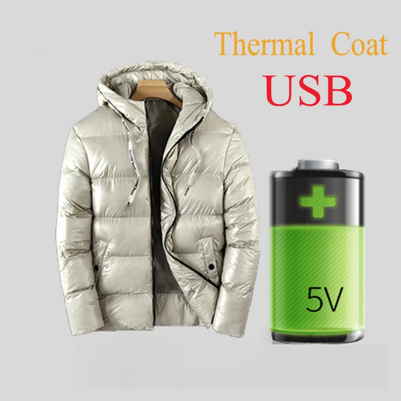 

USB Couples Winter Men's Coat Women's Thermal Clothes Fishing Letter Stand Collar Electric Battery Long Sleeves Heated Jacket