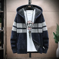 cardigan hooded autumn thick korean sweaters with velvet mens knitted sweatercoats 2021 patchwork jacket male m 3xl clothes men