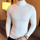 Мужской теплый свитер с высоким воротником, облегающий вязаный пуловер с двойным воротником, зима 2021
