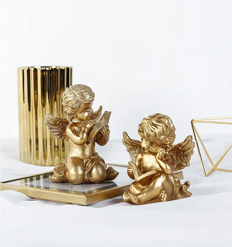 

[MGT] Europe originality golden White angel reading a book Resin modern Home decor Art Decoration craft ornaments statues