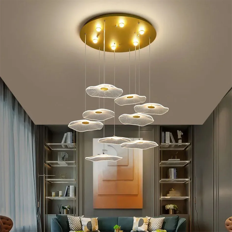 

Nordic LED chandelier lotus leaf acrylic restaurant villa creative staircase living room bedroom hotel lobby chandelier