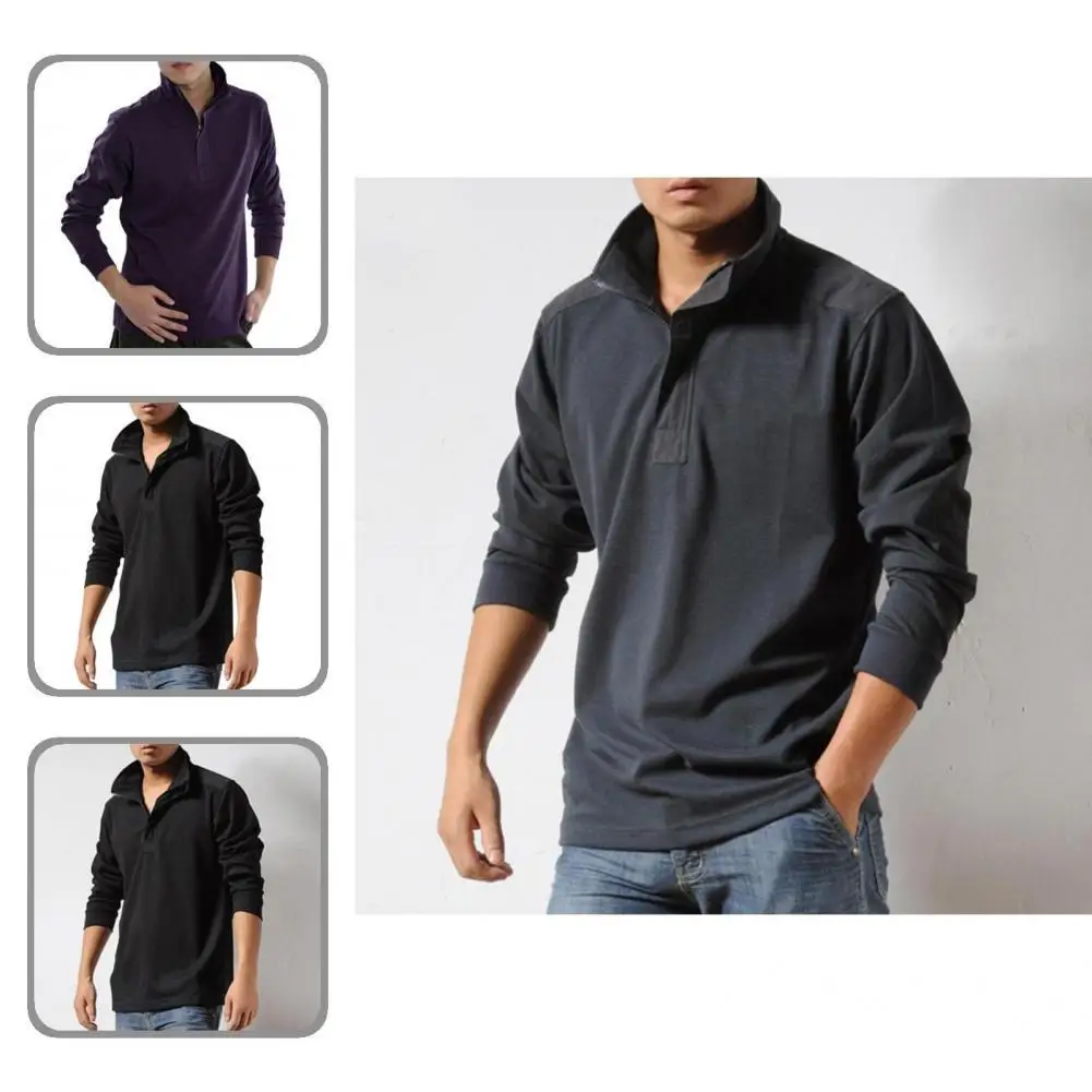 

Pullover Top Simple Solid Color Men Shirt All-Match Casual Autumn Shirt