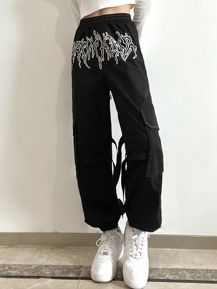 Винтажные штаны InsGoth с асимметричным рисунком для инструментов большими