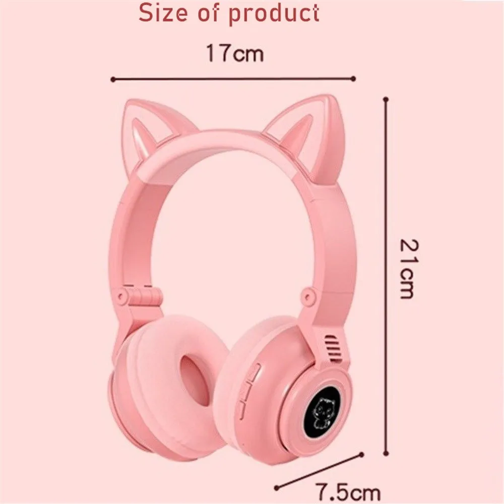 

LOVEBAY Cat Ear Headphones Led Bright Bluetooth Wireless Headphones Stereo Helmet Games Earbud With Microphone Kids Girl Gifts