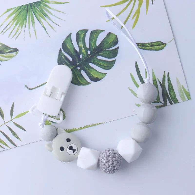 teether chain Детская Соска с мультяшным медведем, Прорезыватель для зубов, соска с бусами, цепочка без БФА, силиконовый держатель для пустышки, прищепка для соски - Цвет: teether chain