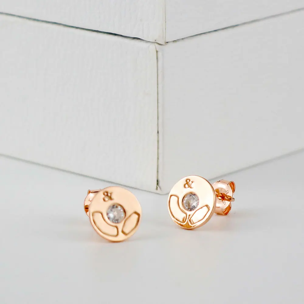 

KT Real 925Luxury LOGO 1 Stud Earrings: 1High Quality Classic Shining Rose Gold Color Earrings TIF Jewelry Woman