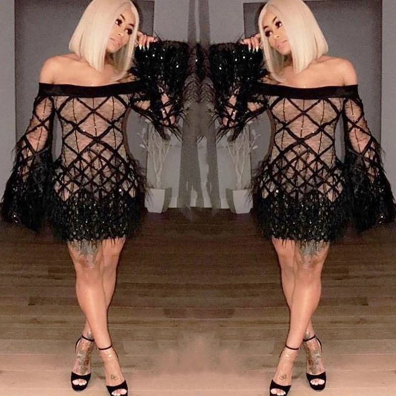 Slaygirl, сексуальное женское платье с блестками, Модные осенние вечерние платья бодикон, пэтчворк платье без бретелек, платье для ночного клуба, Vestidos