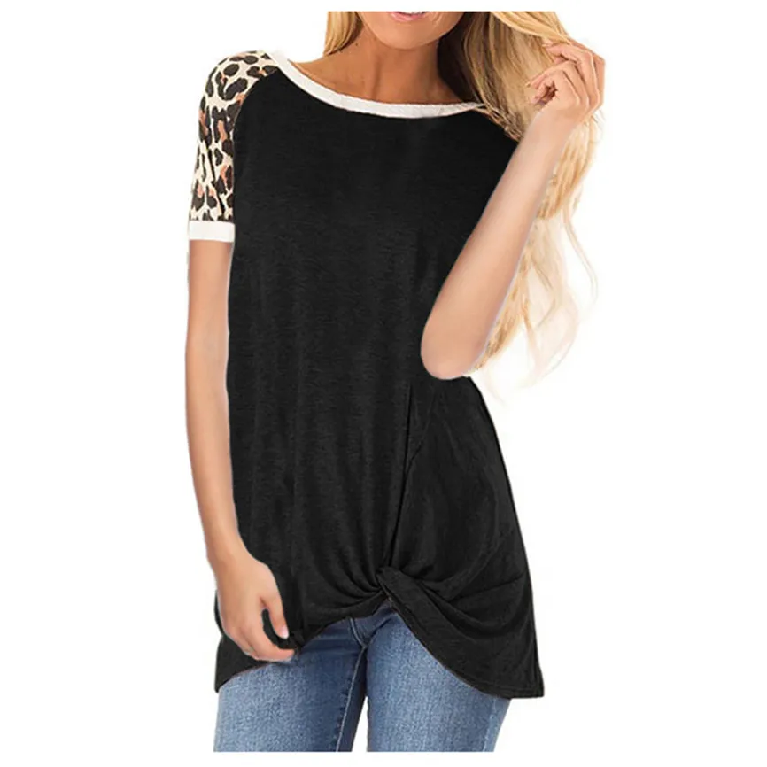Женские футболки и топы Повседневные Удобные леопардовые туники с коротким