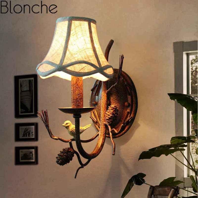 

American Country Bird Wall Lamps Industrial Led Wall Sconce for Bedroom Corridor Restaurant Stairs Decor Lighting Fixtures E14