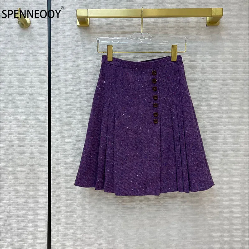 SPENNYMOOR 2021Spring Summer Runway Brand Purple Tweed Skirt Suit Women Fashion Single-Breasted Vest + Pleated Skirt
