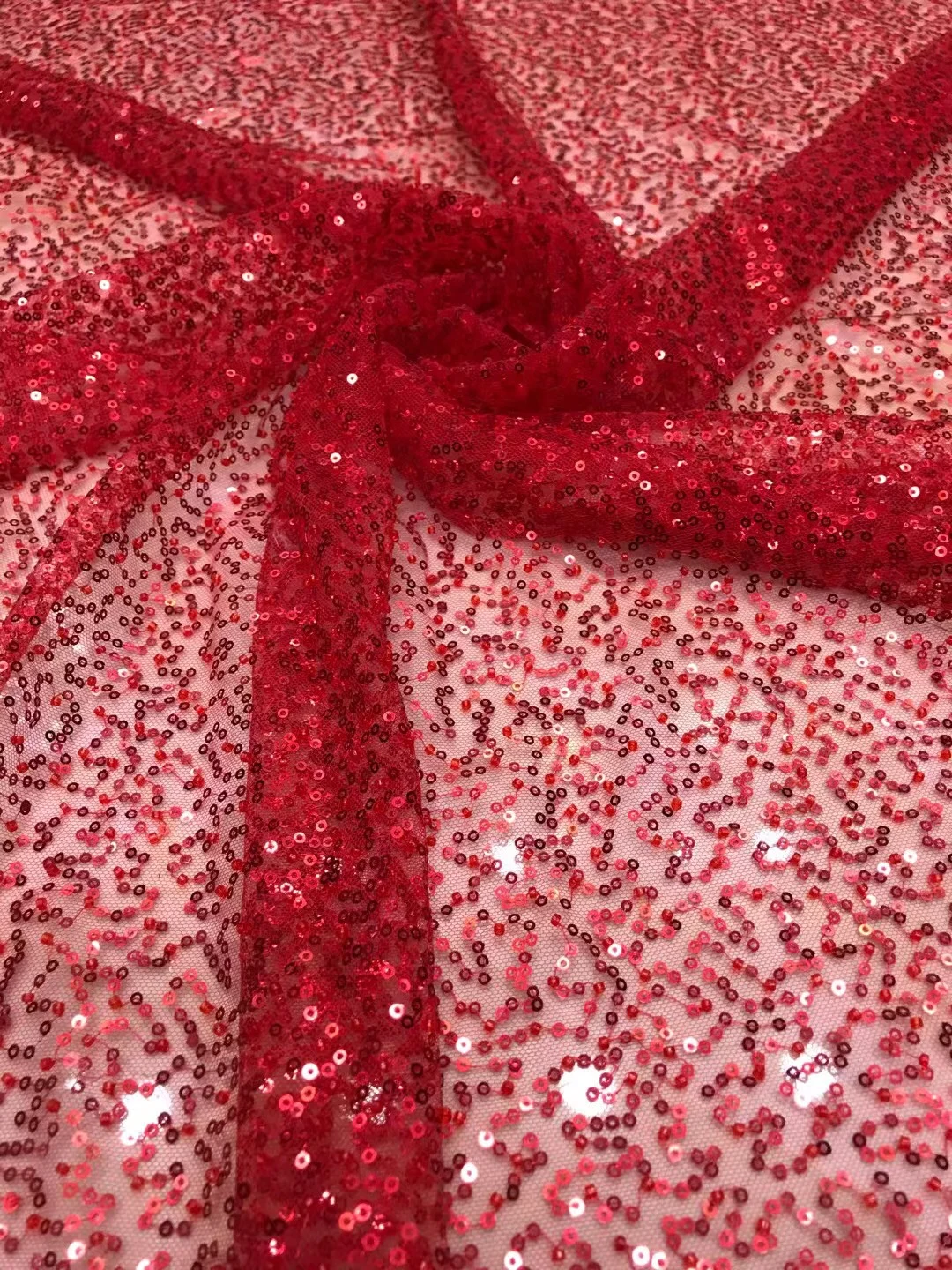 

top quality red nigerian fashion sequins lace tulle net african fashion fabric Lace Fabric in sequins for ladies party dress