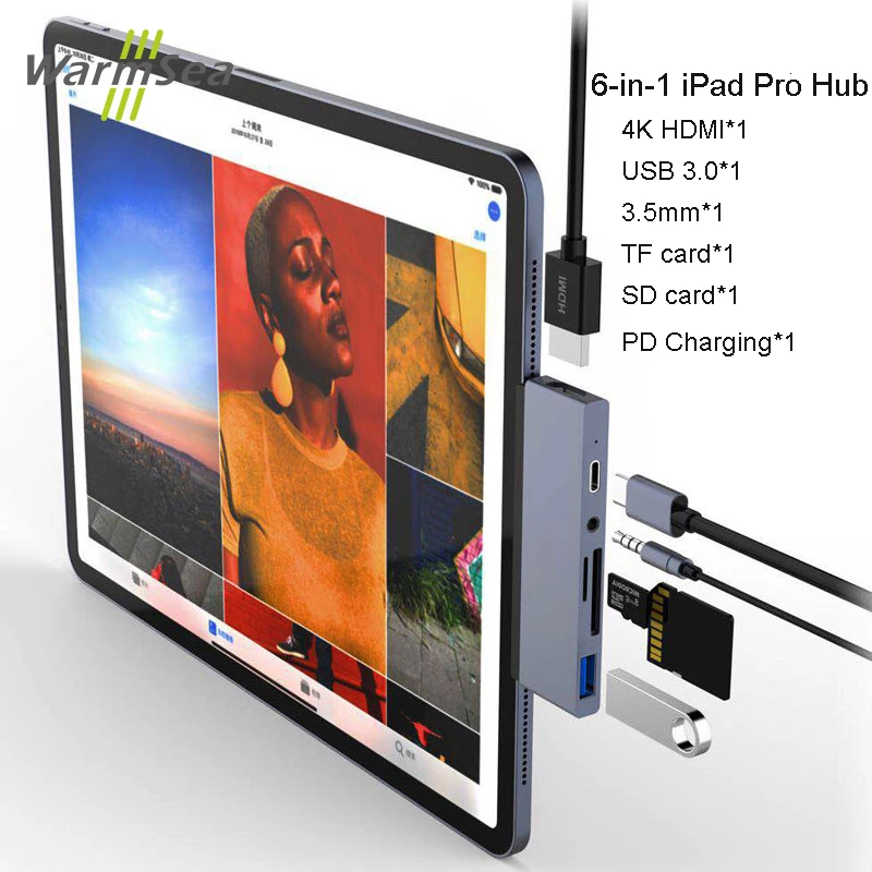 6-in-1 Gray USB C концентратор адаптер с USB-C TYPE C зарядка PD 4 K HDMI USB 3,0 3,5 мм наушники с iPad Macbook Pro SAMSUNG S8 S9 S10 - Цвет: 6-in-1 Gray