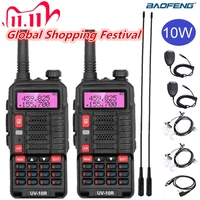 2pcs walkie talkie baofeng uv 10r high power 10w 5800mah dual band two way cb radio transceiver usb charging bf uv 10r ham radio