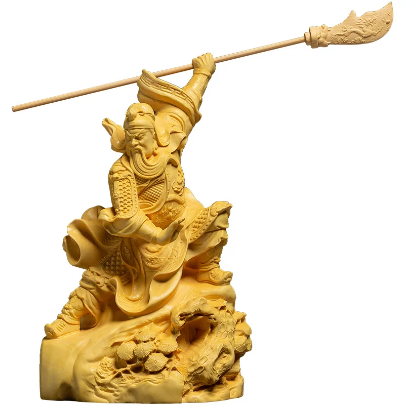 

13/15CM Guan Gong home Buddha statue, Guan Erye,wooden creative office wood carving decoration large knife Guan Yu