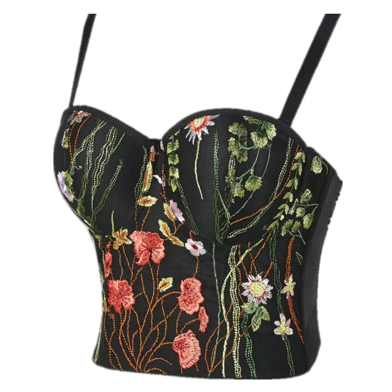 

2020 new embroidery flowers Push Up Bralet Women's Corset Bustier Bra Night Club Party Cropped Top Vest