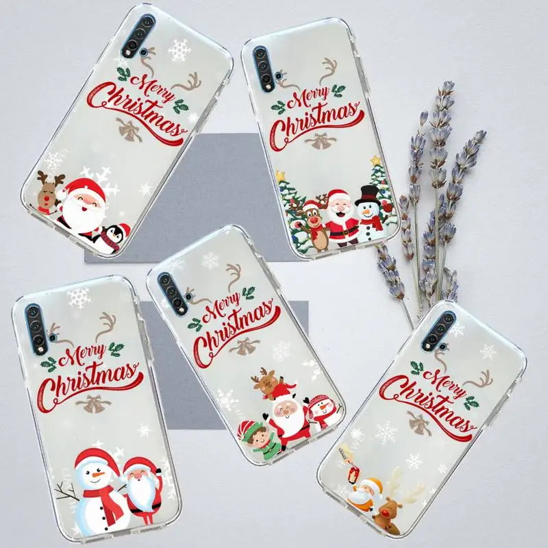 

Merry Christmas Deer Santa Phone Case Transparent for Huawei honor P mate 40 20 30 10 50 i 9 x mate pro lite 8a