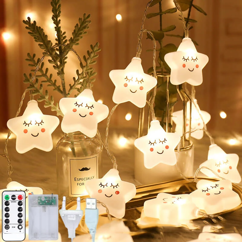 СВЕТОДИОДНАЯ Гирлянда со смайлом звездой луной праздничное освещение Сказочная