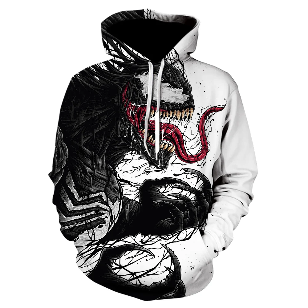 Venom sweatshirt with 3d hood| new| off white| movie print| skull| menswear| autumn winter| sweatshirt| jackets| pullover| warm