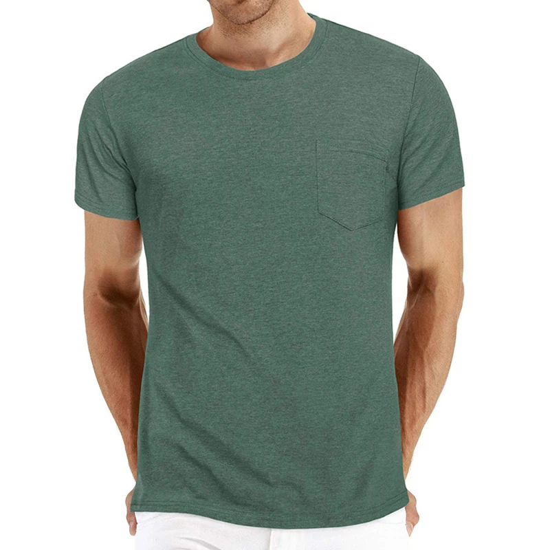 

2021 Solid Color Round Neck Stitching Pocket Men's Shirt Short Sleeve Casual Plus Size Women's Office Home Men's Clothing