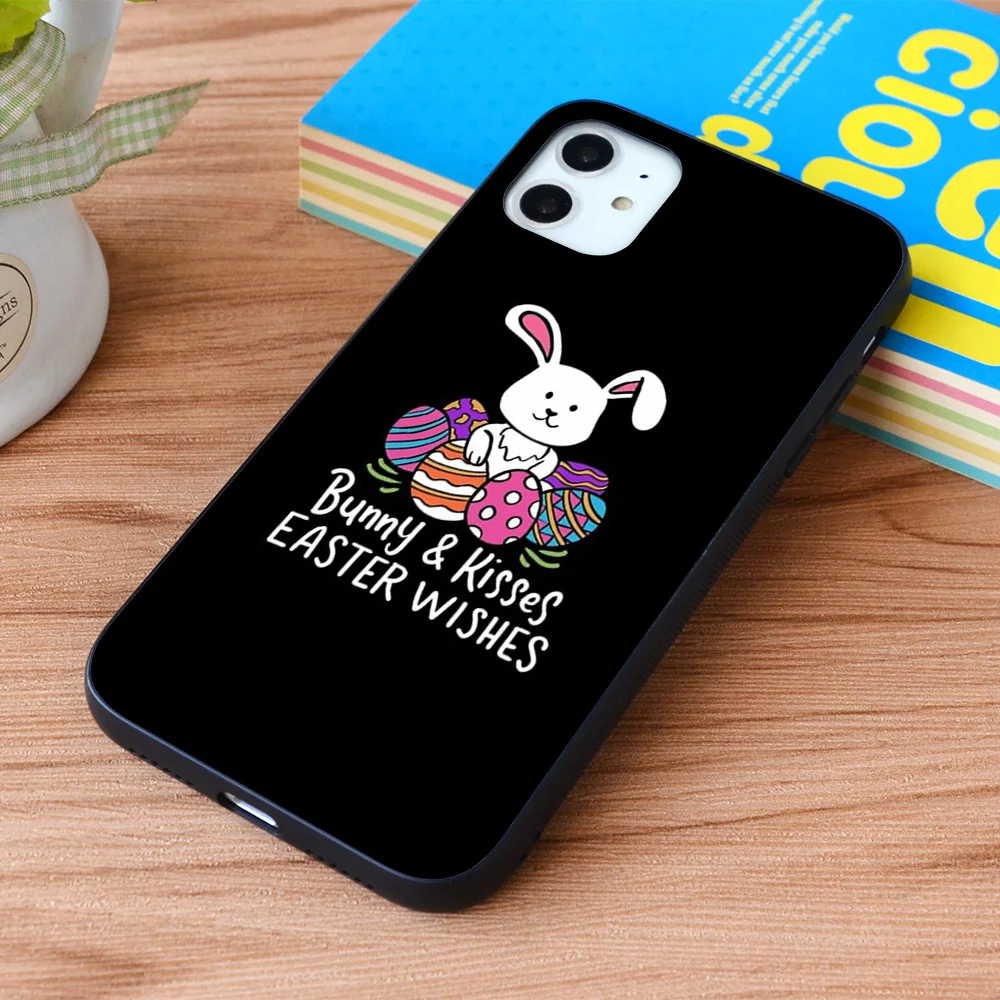 

For iPhone Bunny and Kisses Easter Wishes Egg Hunting Holiday Soft TPU border Apple iPhone Case