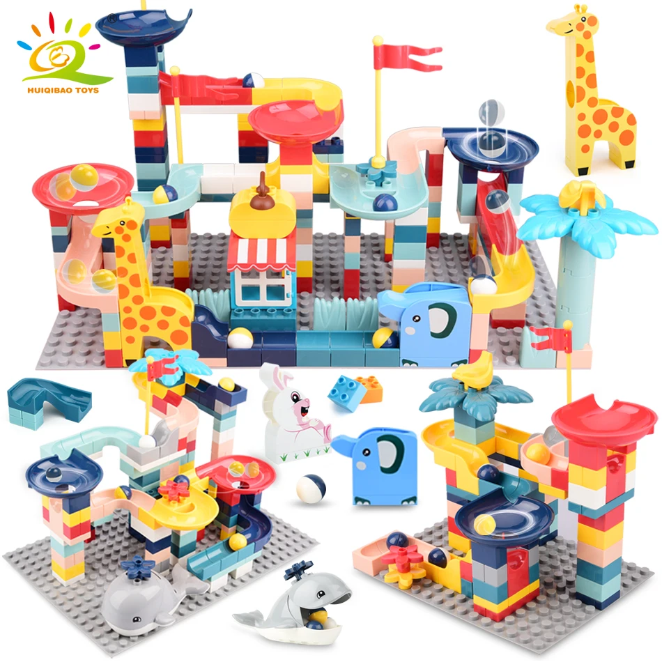 aliexpress.com - HUIQIBAO 40-201PCS Animals Marble Race Large Size Building Blocks Big Bricks with Baseplate Run Ball Track Children Kids Toys