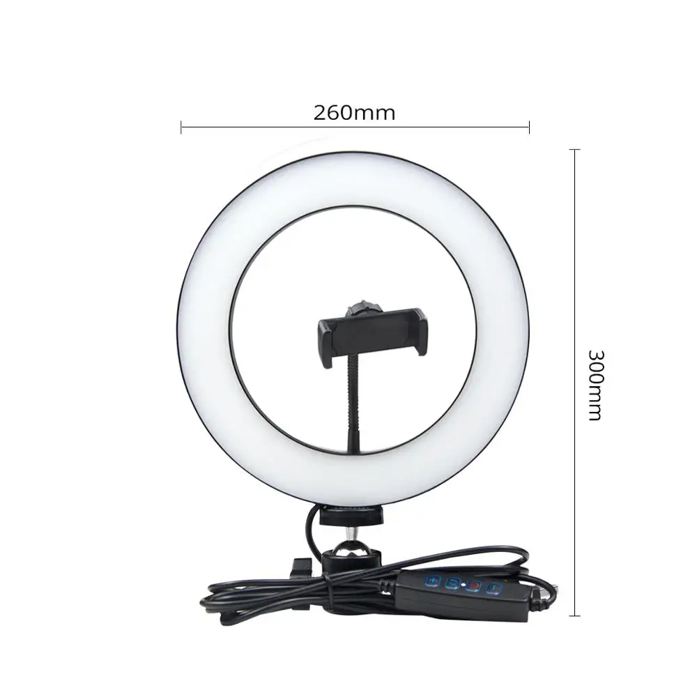 26cm with phone clip Новинка, светодиодный светильник с регулируемой яркостью, красивый светильник для селфи, кольцо для прямой трансляции, студийная лампа для селфи в темное время суток - Цвет: 26cm with phone clip