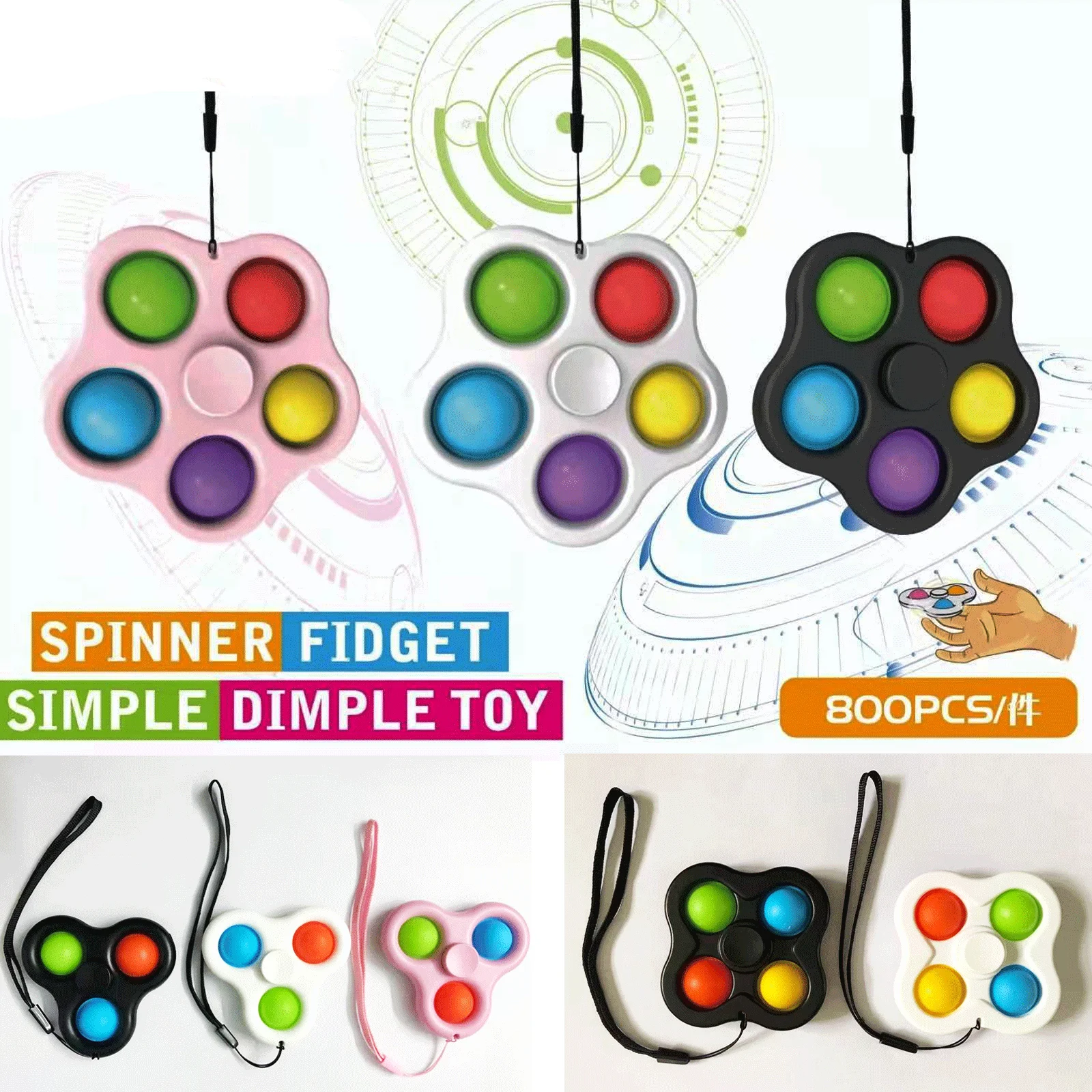 

Colorful Pop It Finger Fidget Toys Push Popit Anti Stress Simpl Dimpl Fidget Spinner Decompression Gyro Press Fidget Spinner