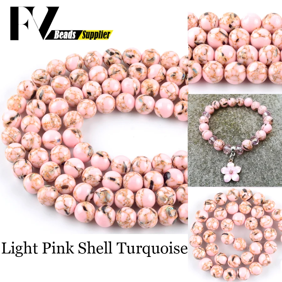 

Natural Light Pink Howlite Turquoises Stone Beads For Jewelry Making 4mm-12mm Round Loose Spacer Beads fit Diy Bracelet Necklace