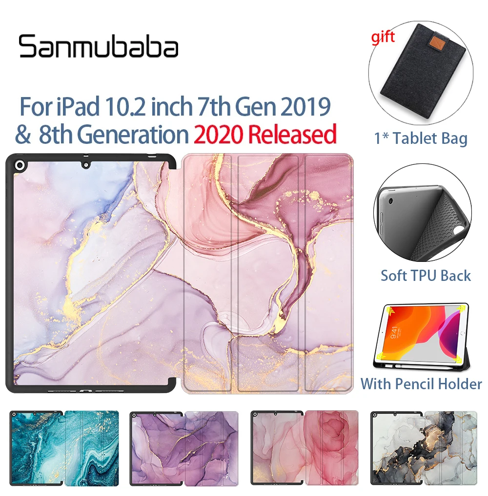 Чехол для планшета Sanmubaba Marble iPad 10 2 дюймов 7th 8th Gen Мягкий ТПУ + искусственная кожа