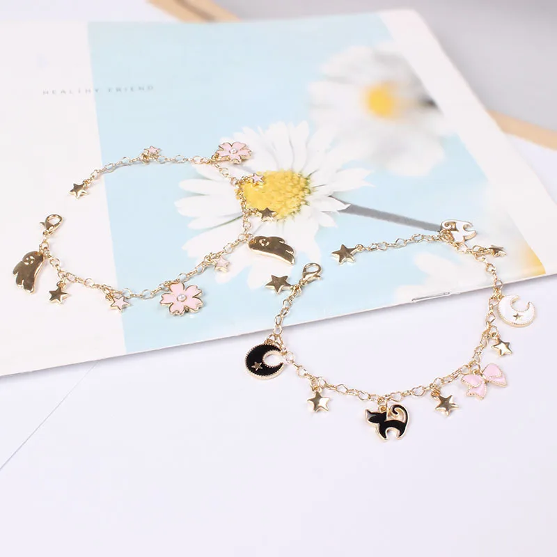 Мультяшный браслет с подвеской в виде аниме Луны звезды луны кота цветка