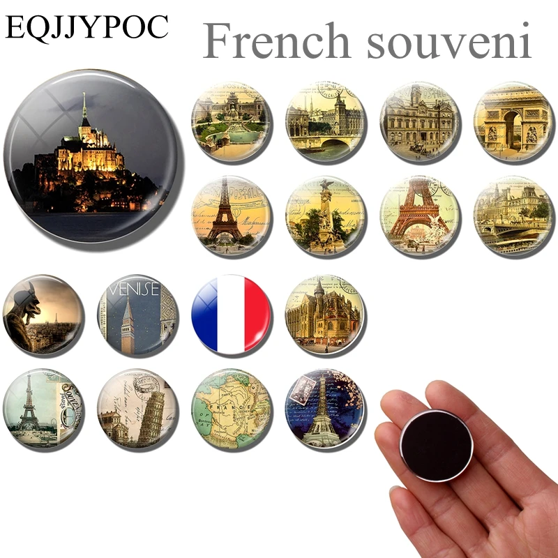 

France Fridge Magnet Travel Souvenir Mont Saint Michel Abbey Provence Arc De Triomphe 30MM Refrigerator Magnetic Stickers Decor