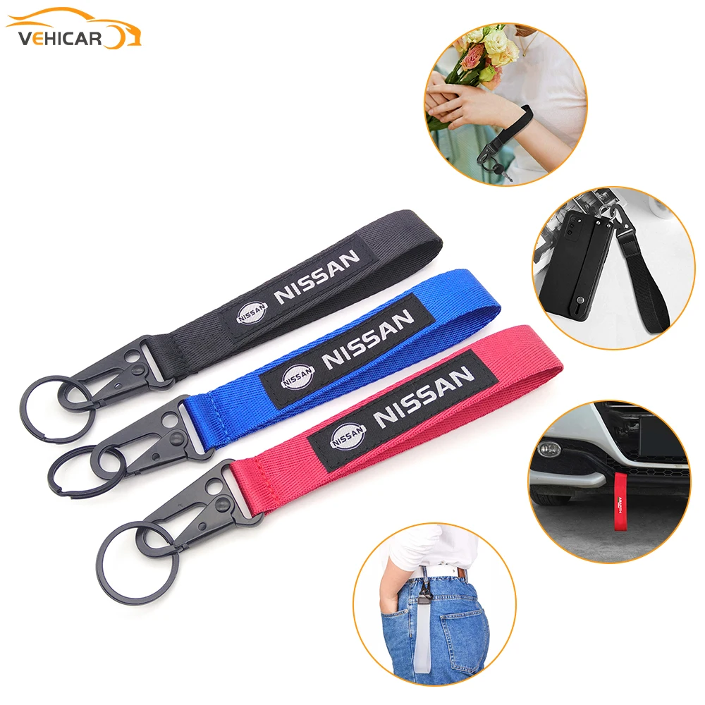 

VEHICAR Car Keychain For NISSAN Auto Backpack Embroidery Nylon Key Holder Tow Rope Trailer Belt Short Lanyard Carabiner