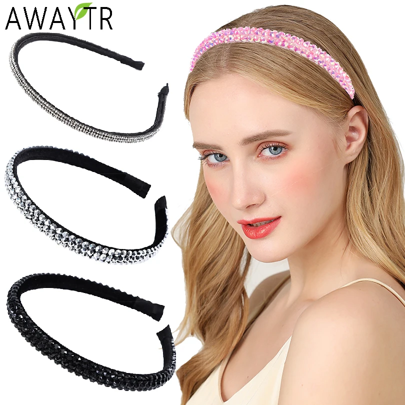 

Girls Solid Color Luxury Rhinestone Headband Women Crystal Bezel Hairband Hair Hoop Band Fashion Hair Accessories Bride Headwear