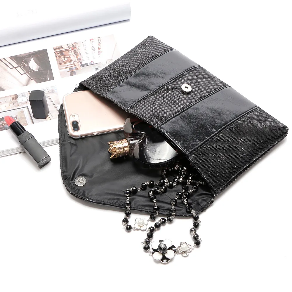 Модные женские туфли вечерние Блестки клатч конверт сумка мешок черного цвета