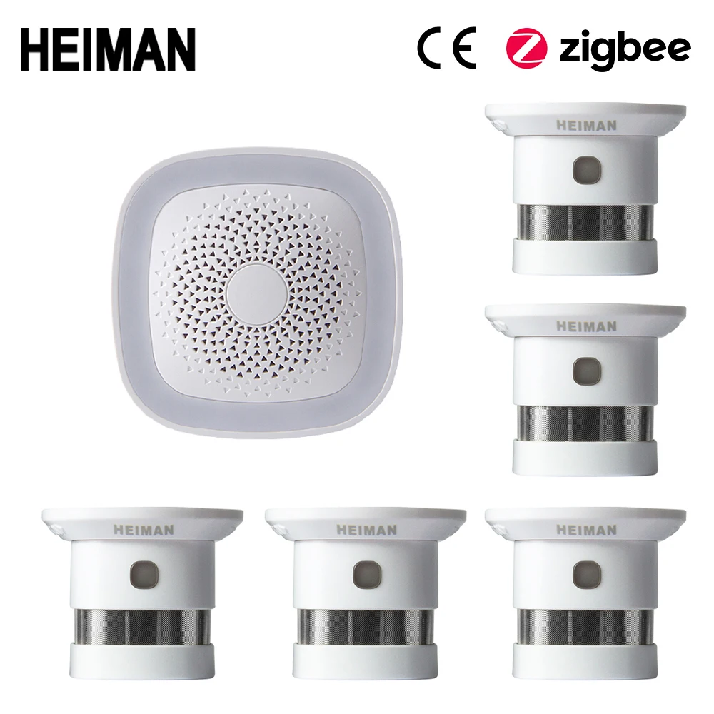HEIMAN HA1.2 Zigbee Fire Alarm Wireless Security home System Smart Wifi gateway and Smoke detector sensor host DIY Kit