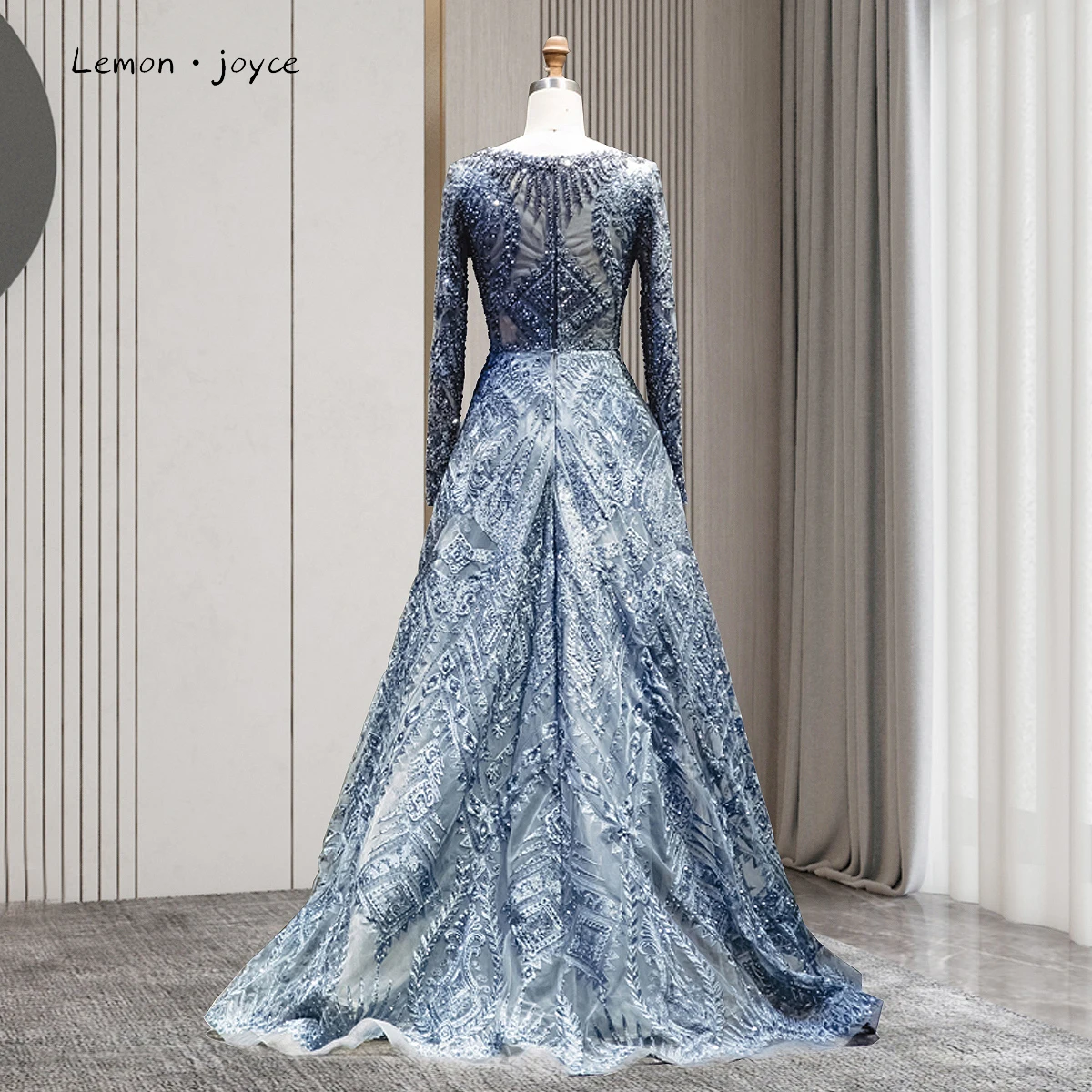 Длинные вечерние платья из Дубая с круглым вырезом и длинными рукавами 2020 |