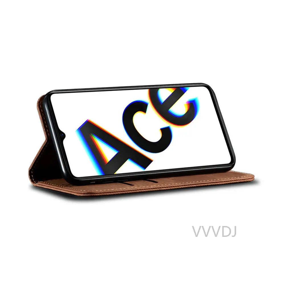 

for Reno Ace 2 ACE2 Protective Case Luxury Denim Solid Flip Leather for OPPO ACE 2 Reno ACE 2 Wallet Cover Shockproof Coque