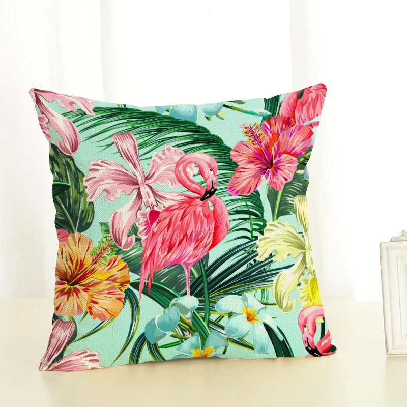 Наволочка для подушки с мультяшным фламинго льняная хлопковая декоративная