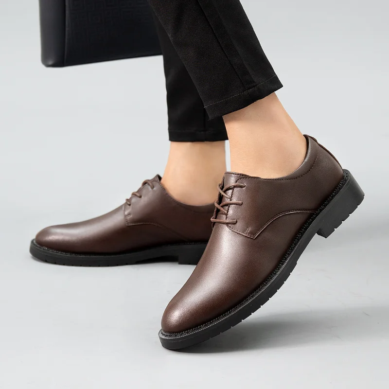 Luxury Pointed Toe Casual Leather Shoes Men's Fashion Lace Up Business Dress Oxfords Solid Wedding Office Males Flats Man | Обувь