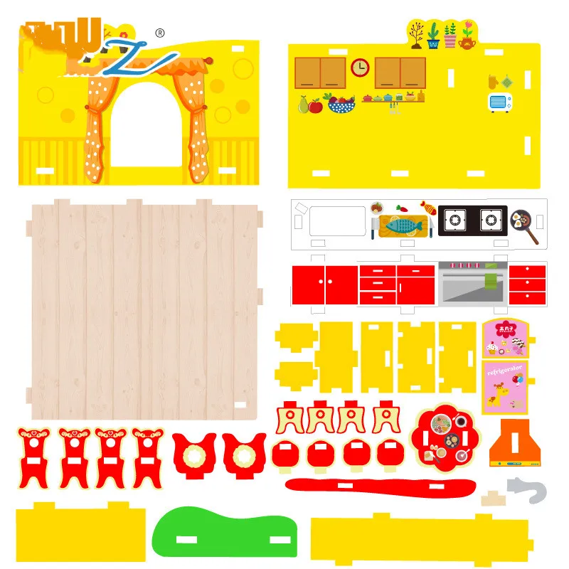 Детские 3D деревянные пазлы игра дом игрушка кухня гостиная ферма мозаика ребенок