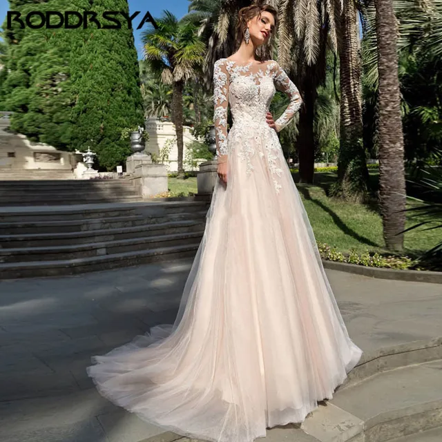 RODDRSYA Wedding Dress Long Sleeves Appliques Bridal Vestido De Noiva Lace Up Button Bride Gown A Line Custom Made Plus Size 2 RODDRSYA Wedding Dress Long Sleeves Appliques Bridal Vestido De Noiva Lace Up Button Bride Gown A Line Custom Made Plus Size 2