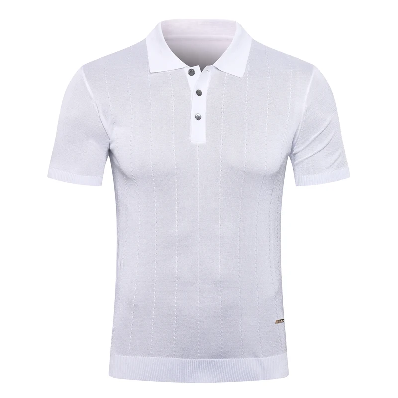 

Billionaire polo shirt silk men 2021 New fashion Business short sleeve button British print stripe Breathable big size M-5XL