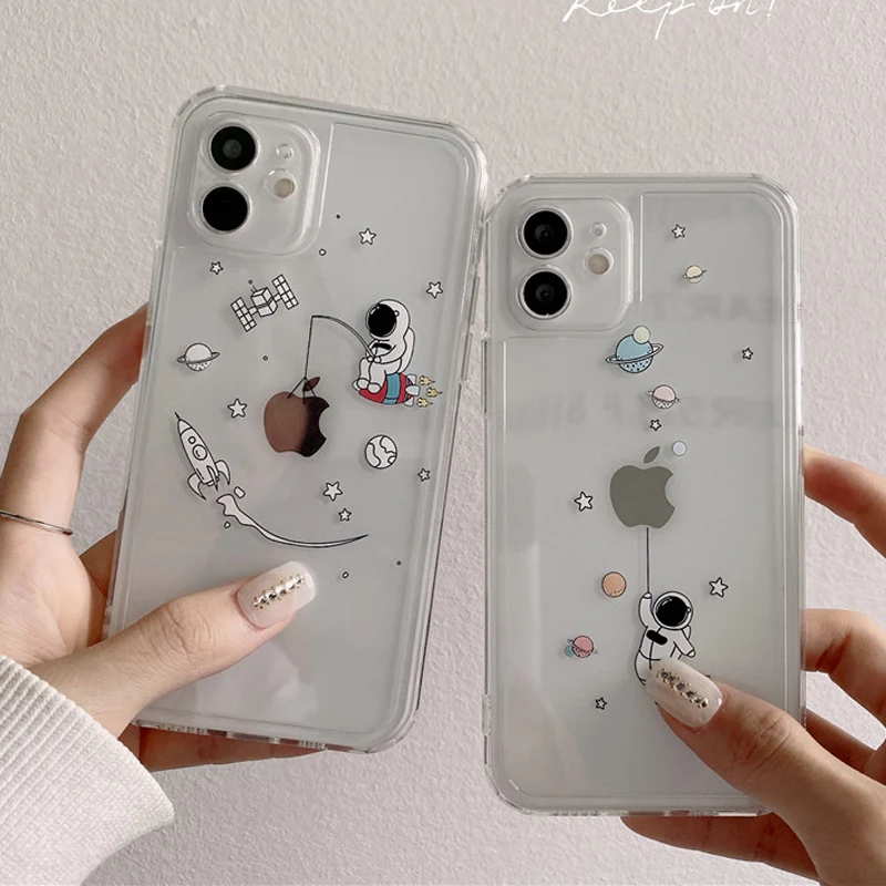 

Cartoon Astronaut Planet Star Phone Case For iPhone 12 11 Pro MAX X XS XR 12 Mini 7 8 Plus Clear Soft TPU Shockproof Back Cover