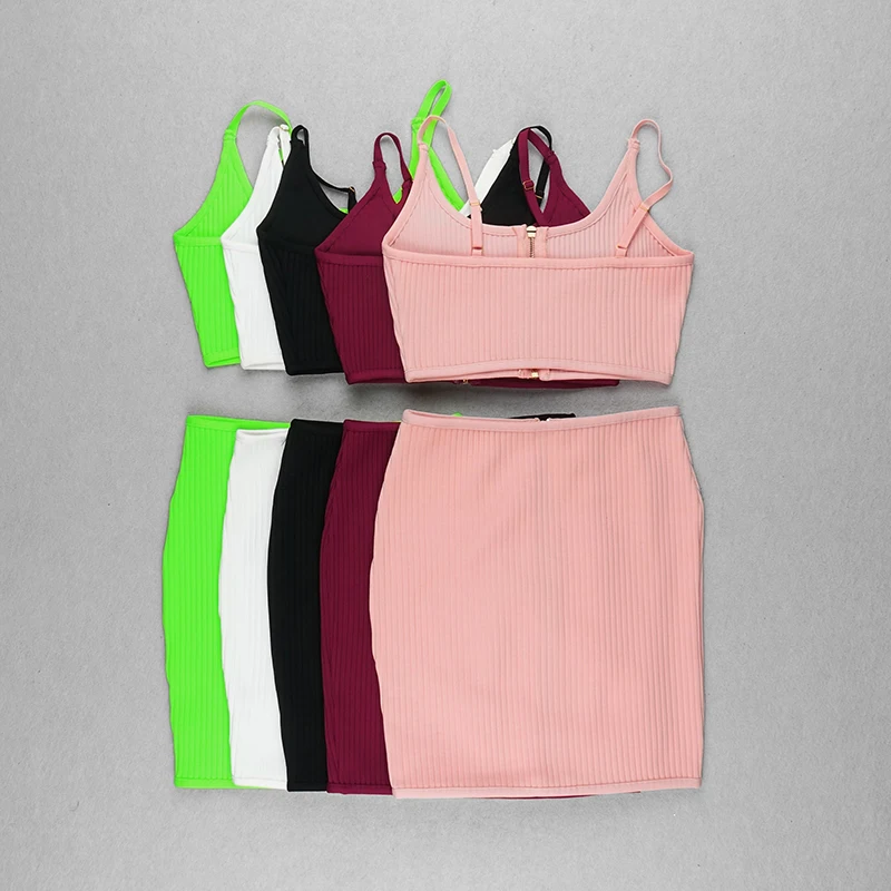 

Clearance Sale ! VC Hot Chic Front Zipper Design Two Pieces Suit Sexy Sleeveless Square Collar Celebrity Party Club Bandage Suit