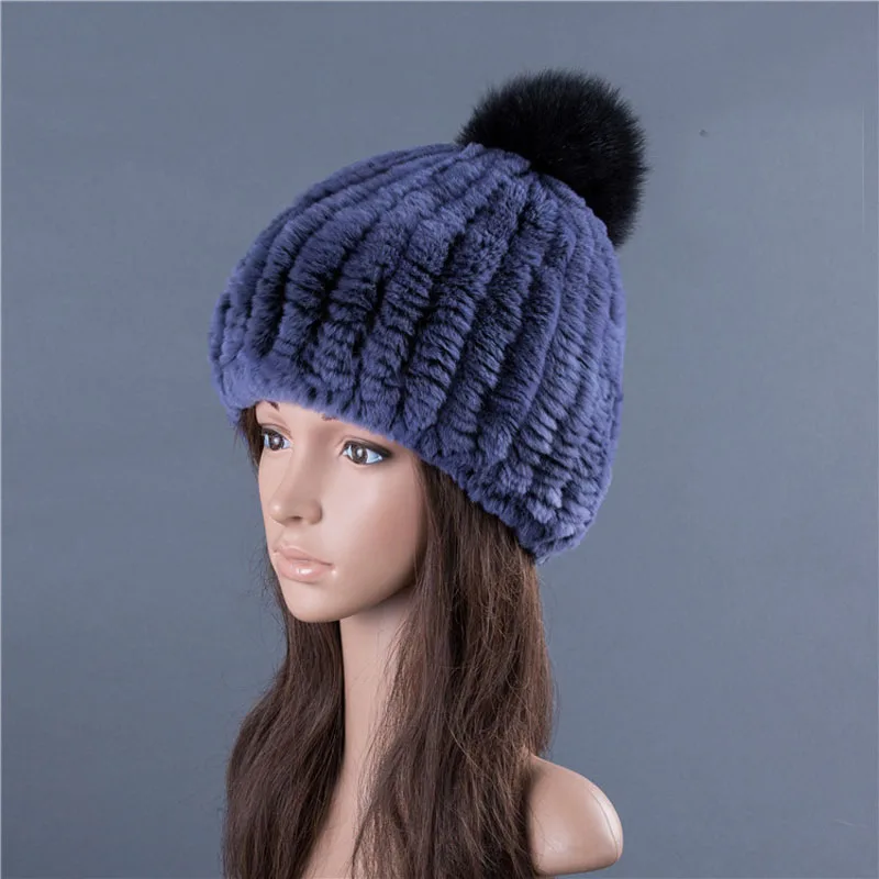 Женская меховая шапка модная зимняя из натурального меха кролика Рекс шарф в