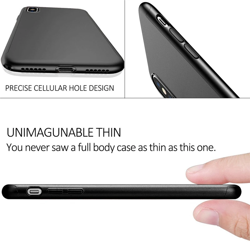 Защитный чехол с полным корпусом 360 + закаленное стекло для Iphone 5 5S SE 6 S 7 8 Plus X XR XS Max