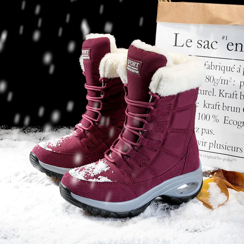 

NAUSK New Winter Women Boots High Quality Keep Warm Mid-Calf Snow Boots Women Lace-up Comfortable Ladies Boots Chaussures Femme