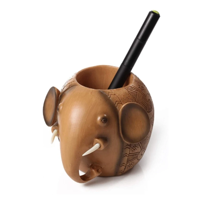 

PPYY-креативный держатель для карандашей в виде слона с резьбой по дереву, модный Настольный органайзер, держатель для ручек для дома, офиса, ш...