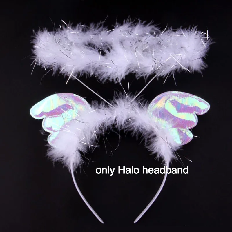 only Halo headband Белое платье-пачка небесного ангела для девочек с ореолом и блестками, крылья Ангела на спине, детское нарядное платье на Хэллоуин, Рождественский Костюм - Цвет: only Halo headband